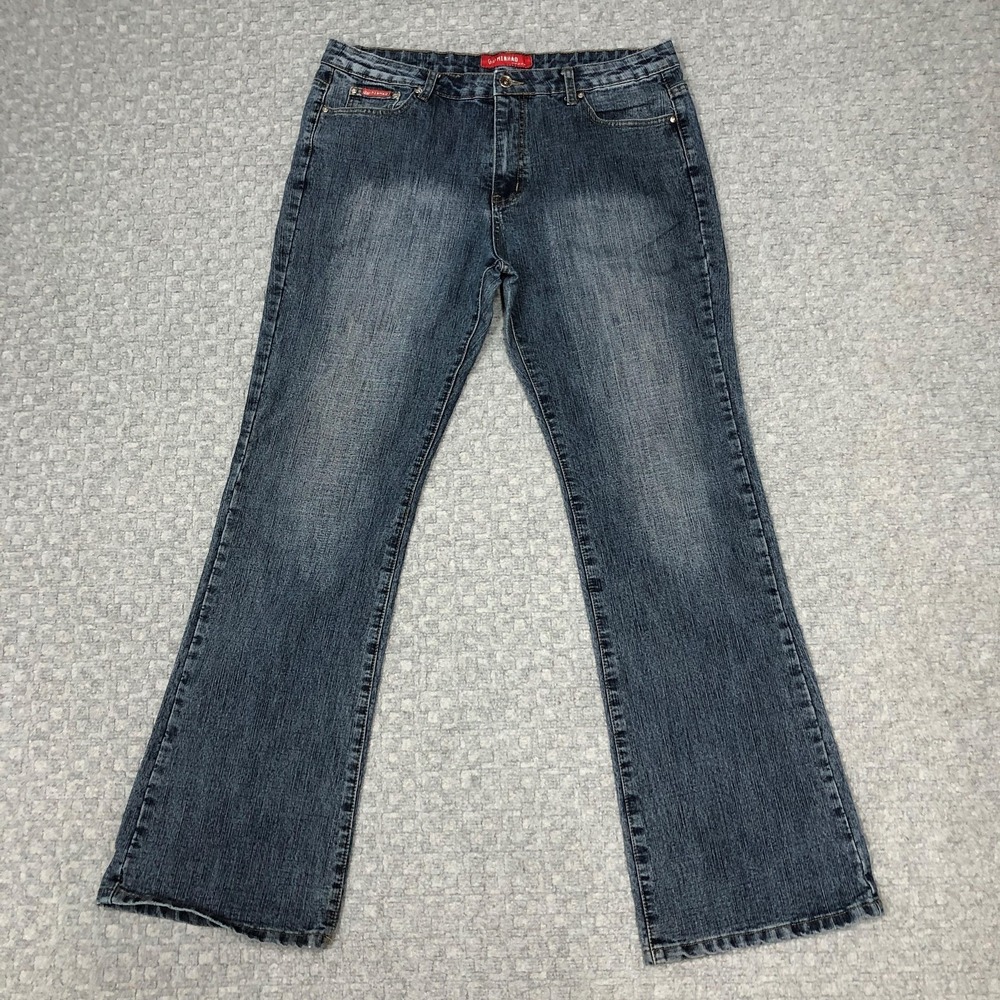 Minhao Jeans Womens 35 Blue Bootcut Embroidered Rhinestone Pocket Stretch Denim